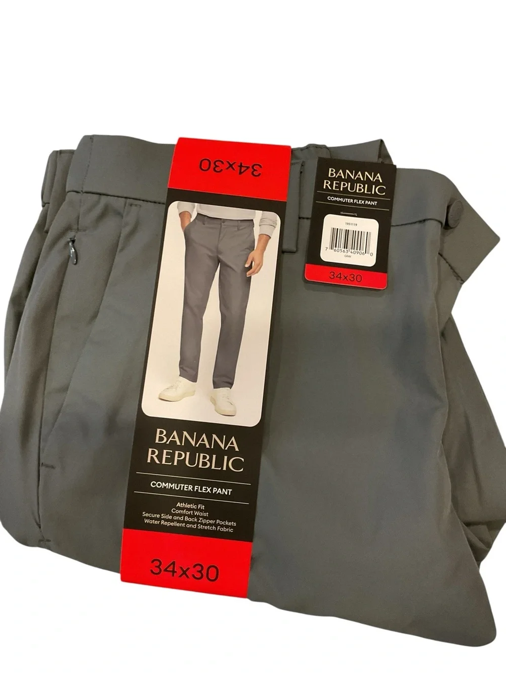 Banana Republic Commuter Flex Pant Mens 34x30 Gray Athletic Fit Stretch NWT